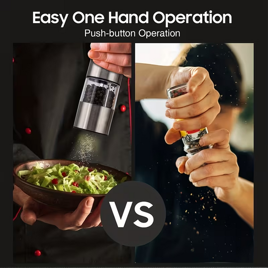 Easy One Hand Electric Salt & Pepper Grinder – Adjustable, No Spills, Stainless Steel