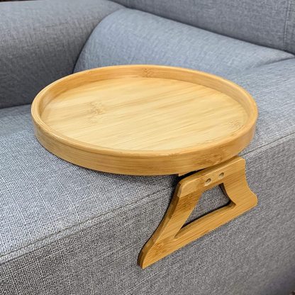 No Space for Drinks or Remote? Bamboo Clip-On Sofa Armrest Table – Stable Side Tray for Phone & Snacks