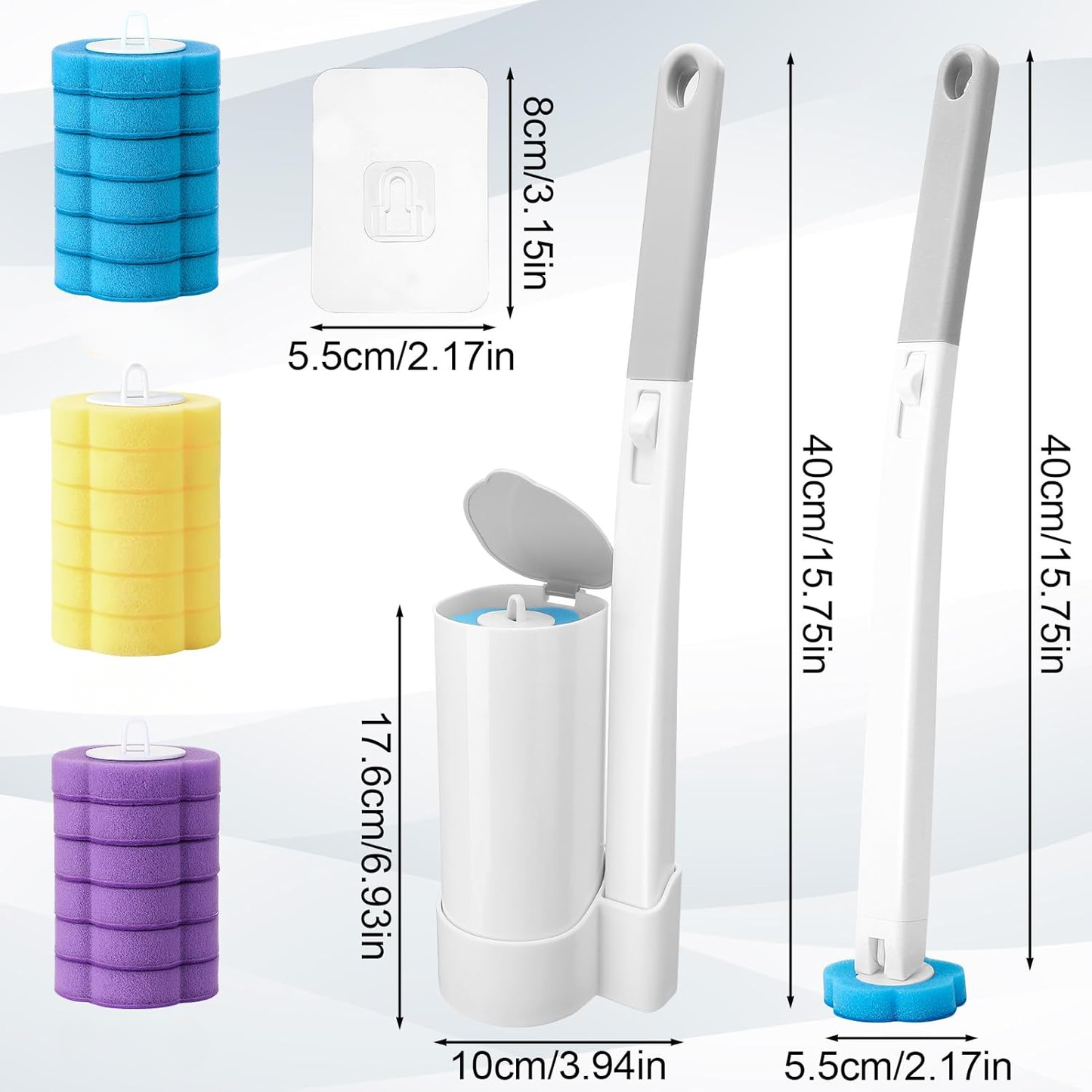 Disposable Toilet Brush Set with Replacement Heads For Hygienic Bathroom Cleaning, Built-in Cleaning Fluid