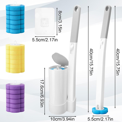 Disposable Toilet Brush Set with Replacement Heads For Hygienic Bathroom Cleaning, Built-in Cleaning Fluid
