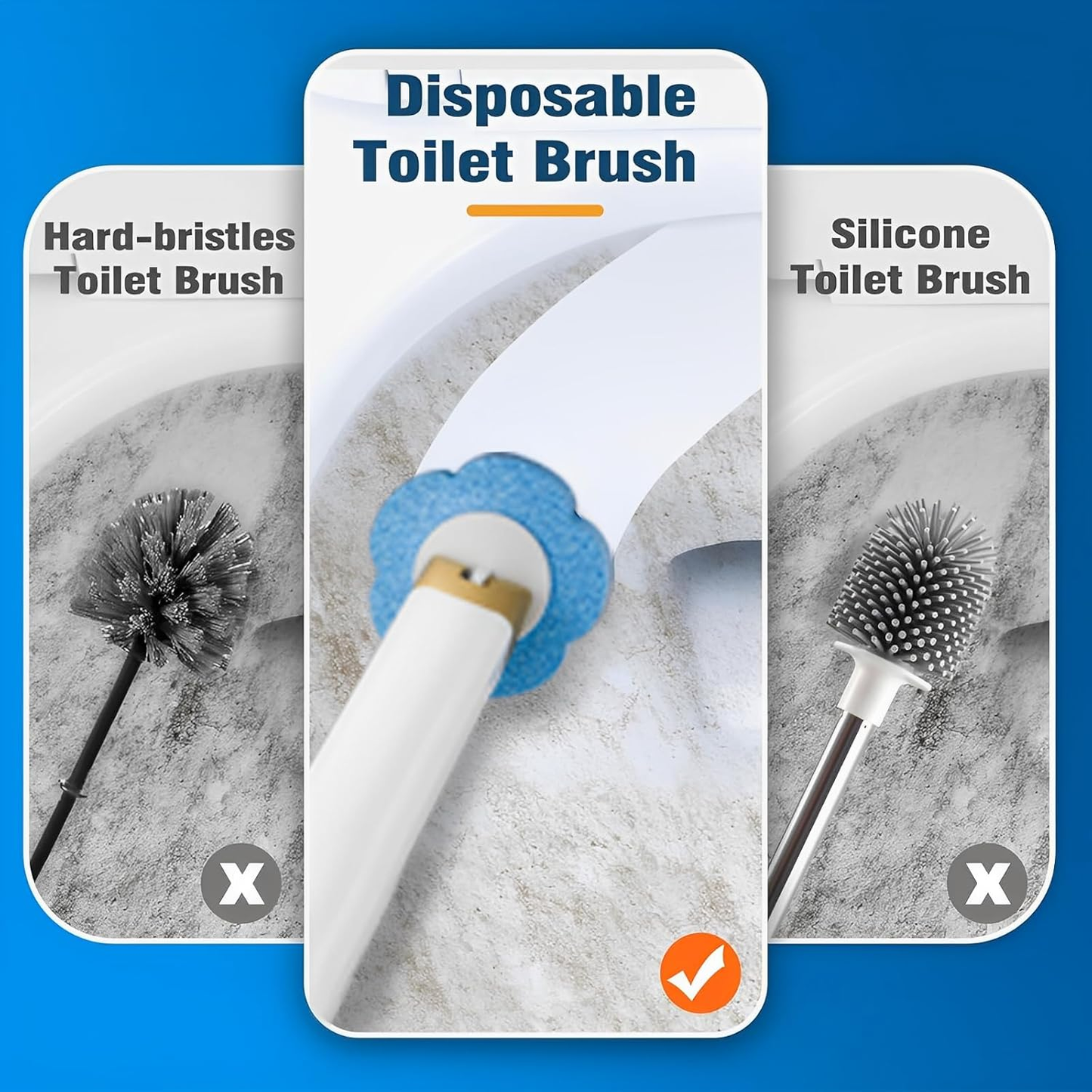 Disposable Toilet Brush Set with Replacement Heads For Hygienic Bathroom Cleaning, Built-in Cleaning Fluid