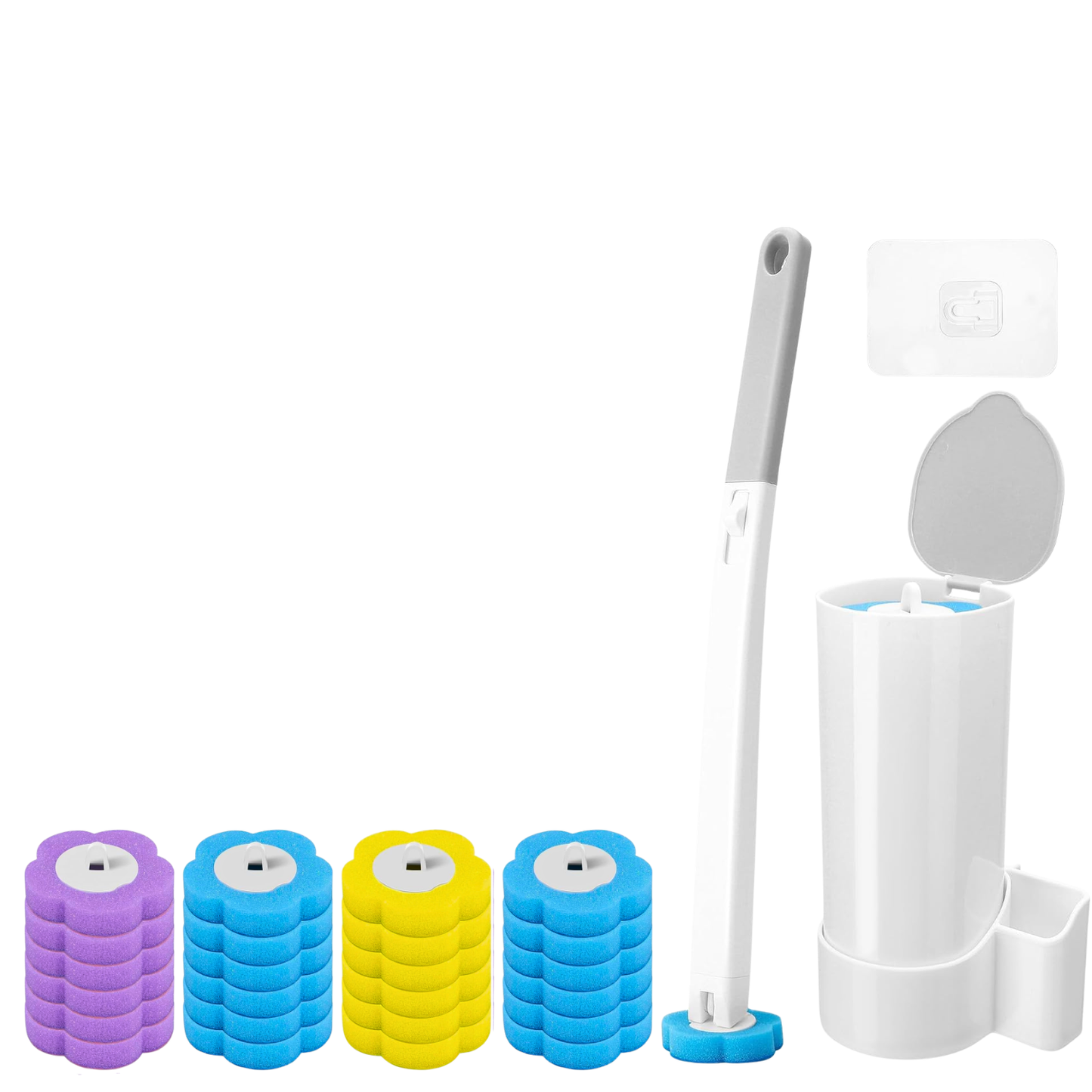 Disposable Toilet Brush Set with Replacement Heads For Hygienic Bathroom Cleaning, Built-in Cleaning Fluid