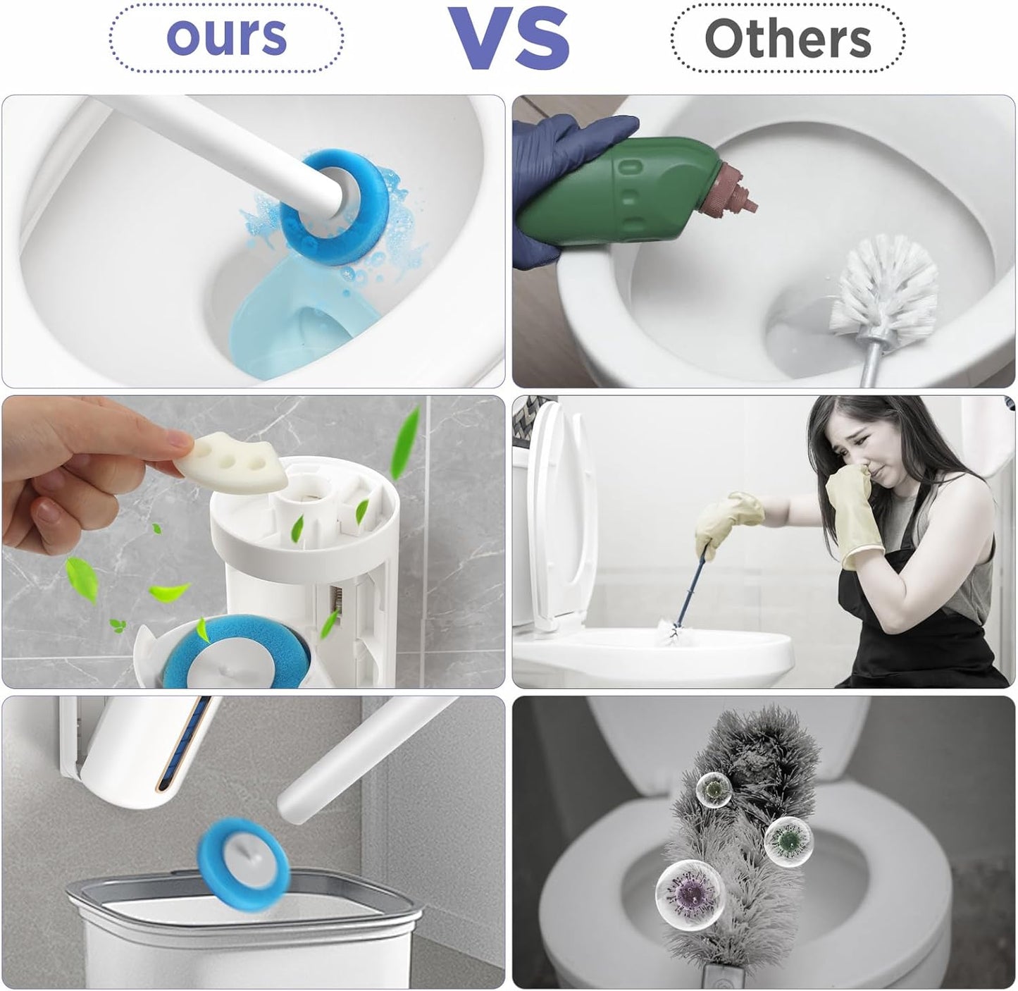 Aromatherapy Disposable Toilet Brush Set – Hygienic Cleaning with Scented Refills, Built-in Cleaning Fluid, and Automatic Open & Close Holder