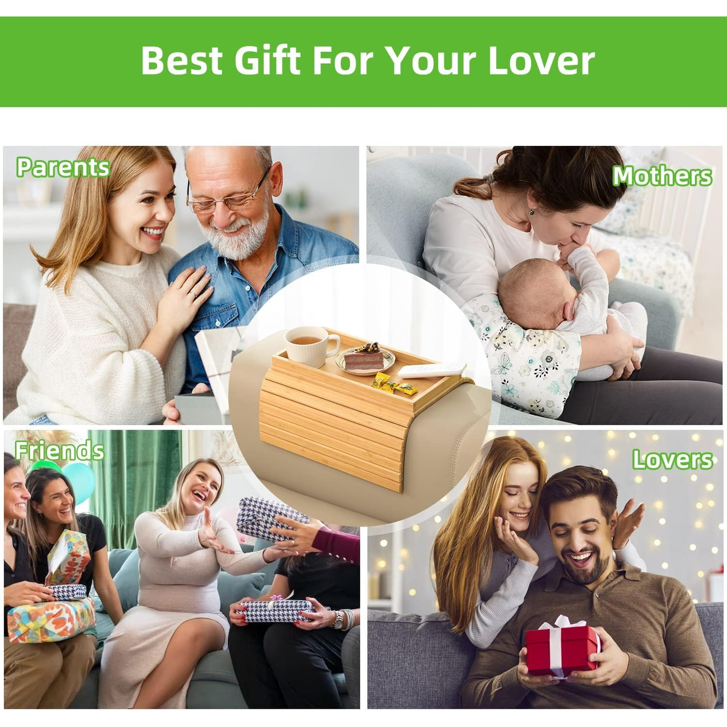 No Space for Drinks & Remote? Rectangle Bamboo Sofa Armrest Tray – Foldable Non-Slip Side Table for Snacks & Cups