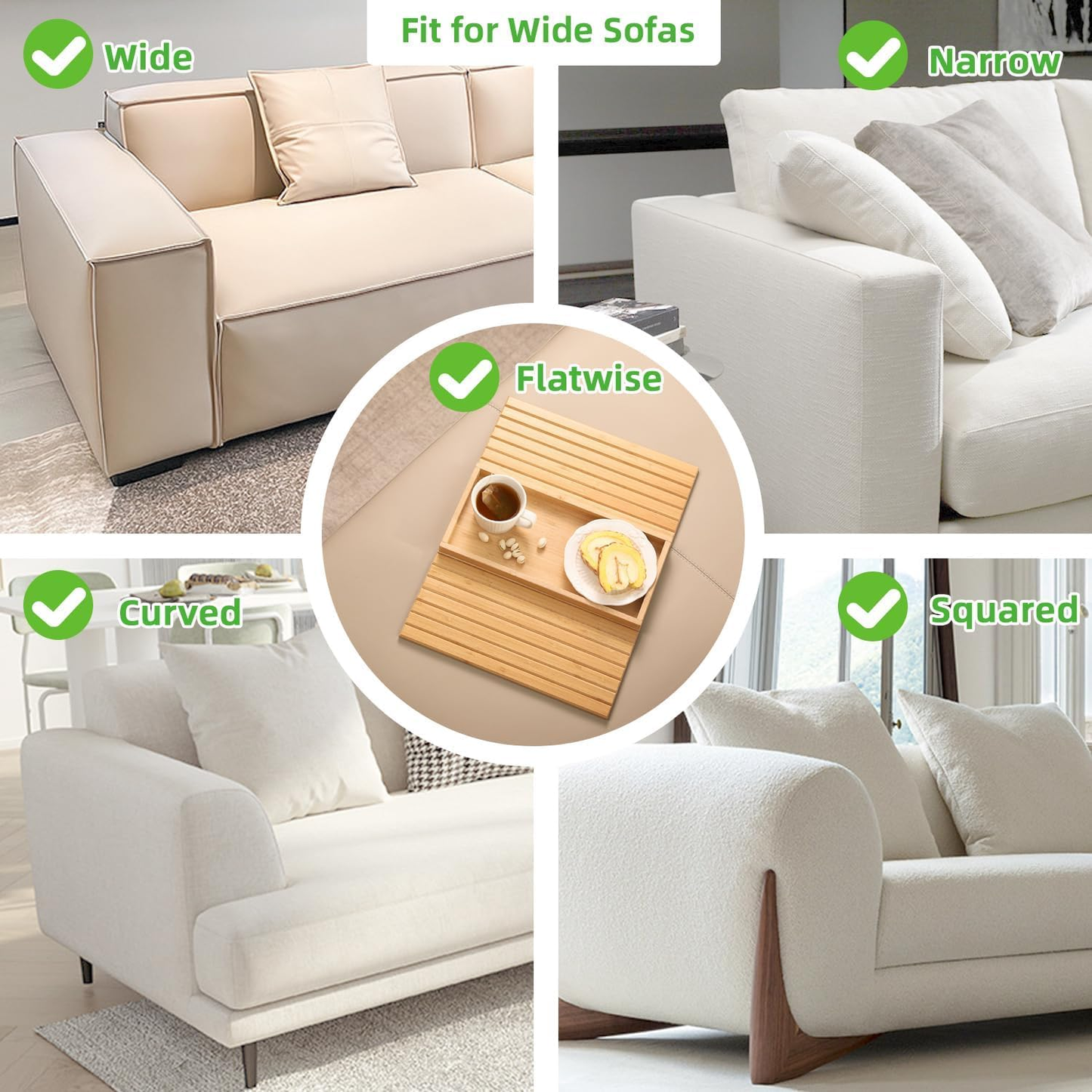 No Space for Drinks & Remote? Rectangle Bamboo Sofa Armrest Tray – Foldable Non-Slip Side Table for Snacks & Cups