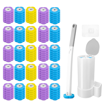 Disposable Toilet Brush Set with Replacement Heads For Hygienic Bathroom Cleaning, Built-in Cleaning Fluid