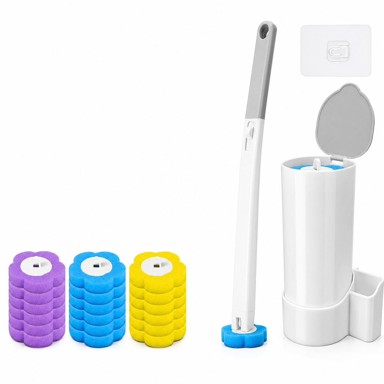 Disposable Toilet Brush Set with Replacement Heads For Hygienic Bathroom Cleaning, Built-in Cleaning Fluid