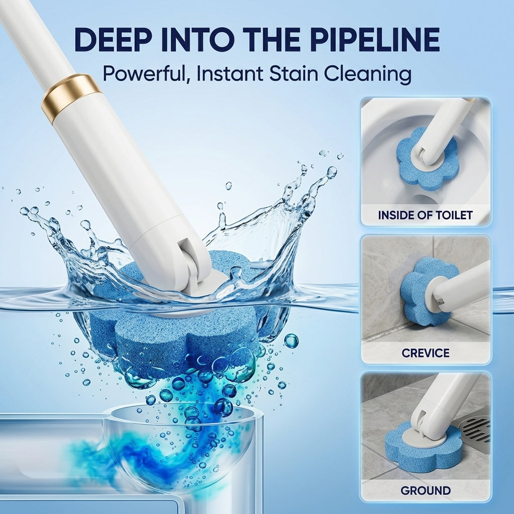 Disposable Toilet Brush Set with Replacement Heads For Hygienic Bathroom Cleaning,  Built-in Cleaning Fluid