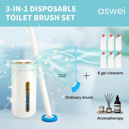 Aromatherapy Disposable Toilet Brush Set – Hygienic Cleaning with Scented Refills, Built-in Cleaning Fluid, and Automatic Open & Close Holder