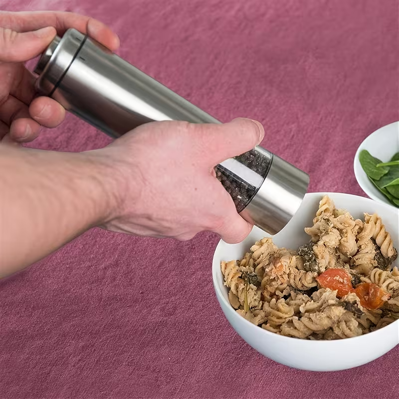 Easy One Hand Electric Salt & Pepper Grinder – Adjustable, No Spills, Stainless Steel