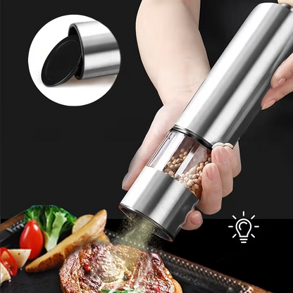 Easy One Hand Electric Salt & Pepper Grinder – Adjustable, No Spills, Stainless Steel