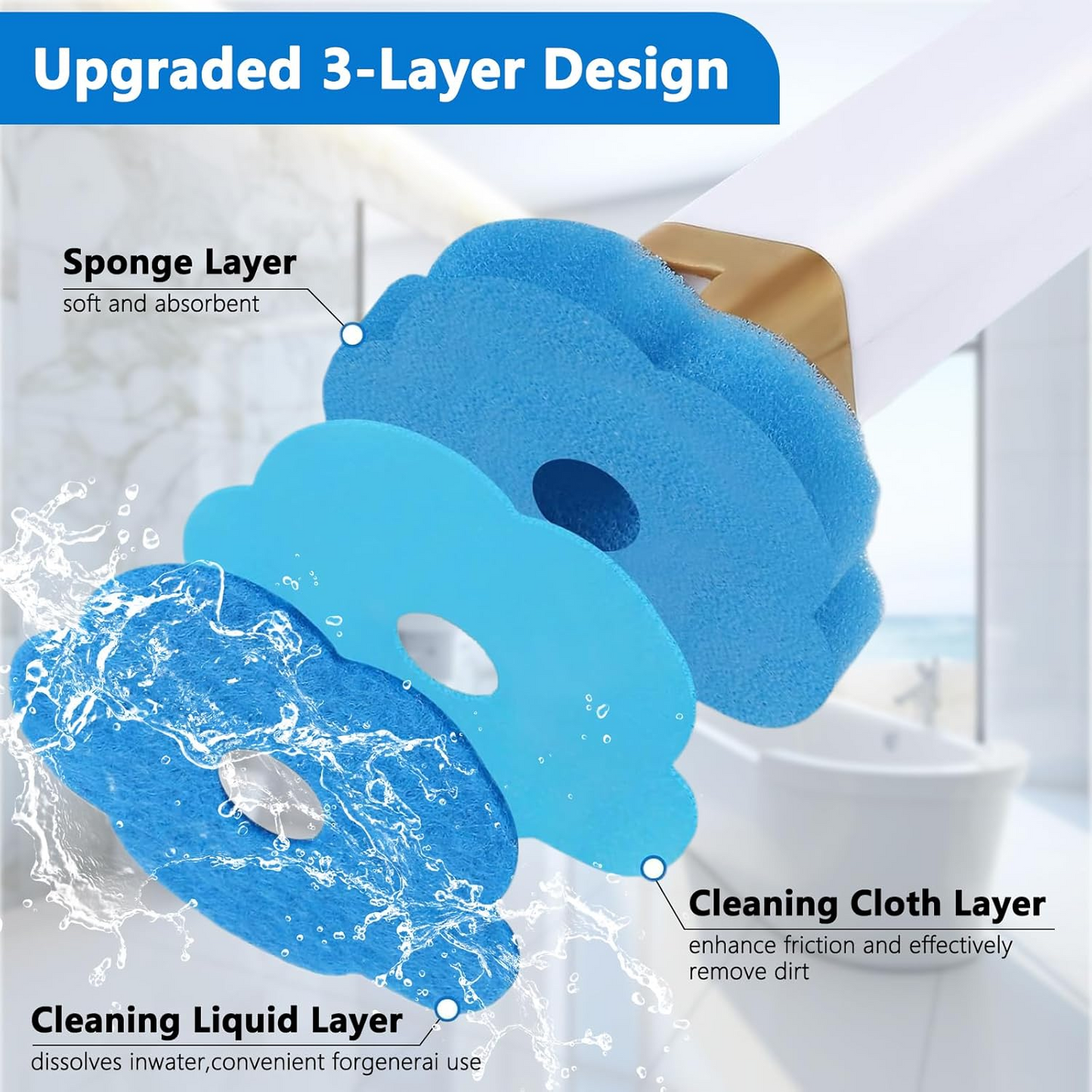 Disposable Toilet Brush Set with Replacement Heads For Hygienic Bathroom Cleaning, Built-in Cleaning Fluid