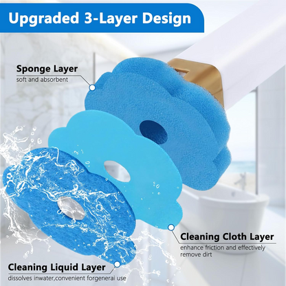 Disposable Toilet Brush Set with Replacement Heads For Hygienic Bathroom Cleaning, Built-in Cleaning Fluid