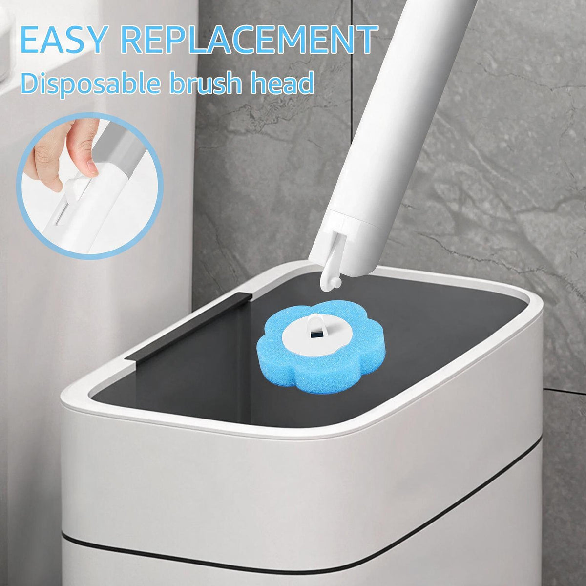 Disposable Toilet Brush Set with Replacement Heads For Hygienic Bathroom Cleaning,  Built-in Cleaning Fluid