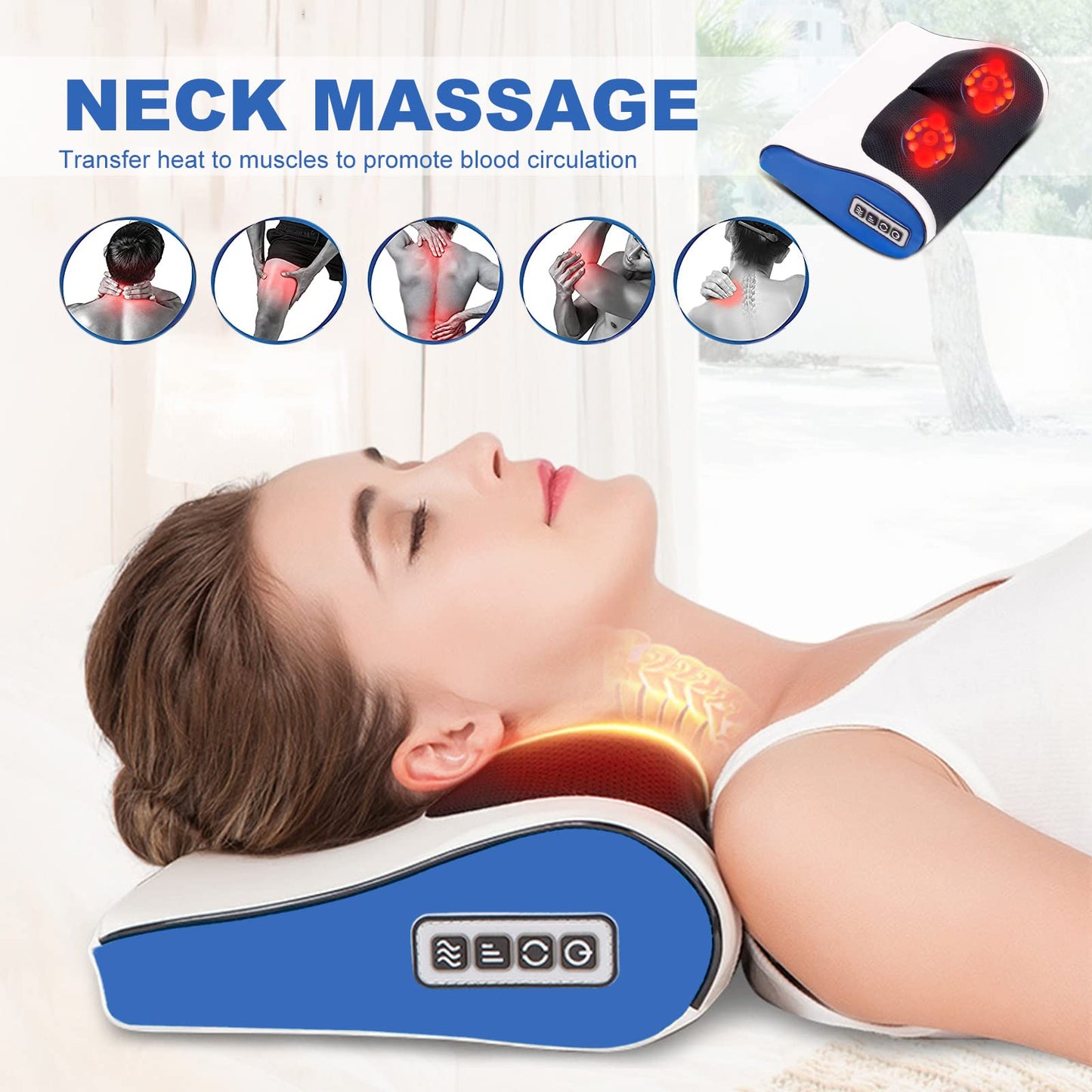Electric Massage Pillow Vibrator – Heated Neck & Back Massager for Pain Relief