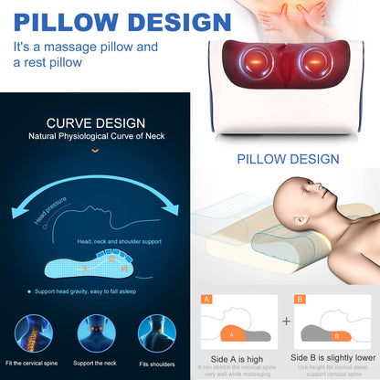 Electric Massage Pillow Vibrator – Heated Neck & Back Massager for Pain Relief
