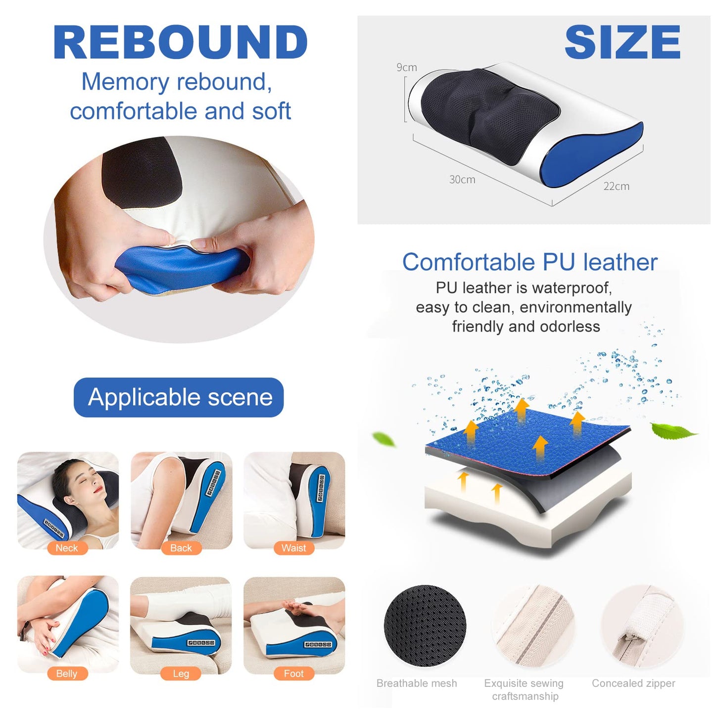 Electric Massage Pillow Vibrator – Heated Neck & Back Massager for Pain Relief