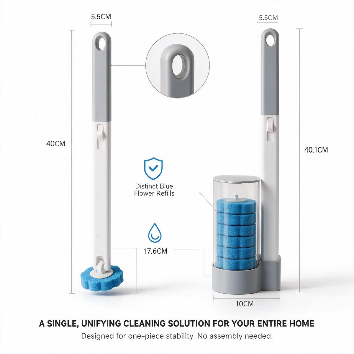 Disposable Toilet Brush Set with Replacement Heads For Hygienic Bathroom Cleaning,  Built-in Cleaning Fluid